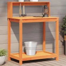   vidaXL barna tömör fenyőfa ültetőasztal polccal 82,5 x 50 x 109,5 cm