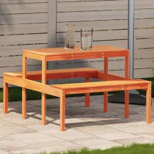   vidaXL viaszbarna tömör fenyőfa piknik asztal 110 x 134 x 75 cm