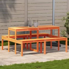   vidaXL viaszbarna tömör fenyőfa piknik asztal 160 x 134 x 75 cm