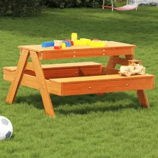   vidaXL tömör fenyőfa viaszbarna piknikasztal gyerekeknek 88x97x52 cm