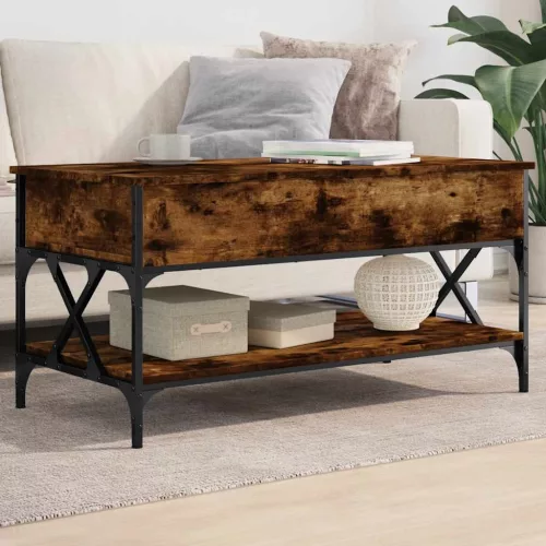 vidaXL füstös tölgy szerelt fa és fém dohányzóasztal 100 x 50 x 50 cm