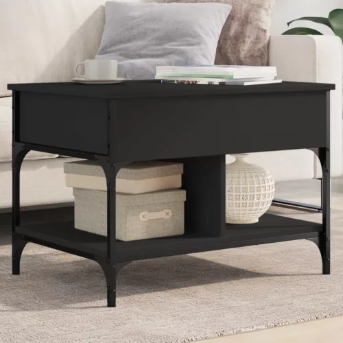 vidaXL fekete szerelt fa és fém dohányzóasztal 70 x 50 x 50 cm