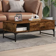   vidaXL füstös tölgy szerelt fa és fém dohányzóasztal 100 x 50 x 35 cm