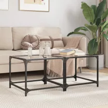   vidaXL 2 db acél dohányzóasztal átlátszó üveglappal 50 x 50 x 40 cm