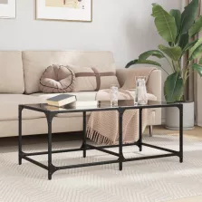   vidaXL acél dohányzóasztal fekete üveglappal 98,5 x 50 x 40 cm