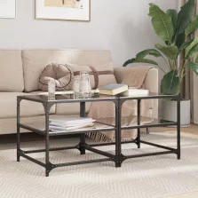   vidaXL 2 db acél dohányzóasztal fekete üveglappal 50 x 50 x 45 cm