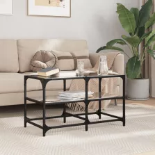   vidaXL acél dohányzóasztal fekete üveglappal 78,5 x 40 x 45 cm