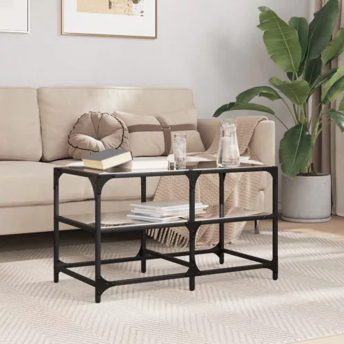 vidaXL acél dohányzóasztal fekete üveglappal 78,5 x 40 x 45 cm