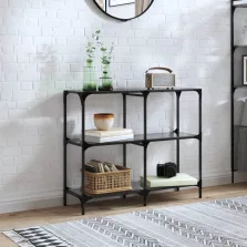   vidaXL acél tálalóasztal fekete üveglappal 98 x 30 x 81 cm