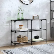   vidaXL acél tálalóasztal átlátszó üveglappal 118,5 x 30 x 81 cm