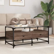   vidaXL barna tölgy színű acél dohányzóasztal üveglappal 98,5x50x45 cm