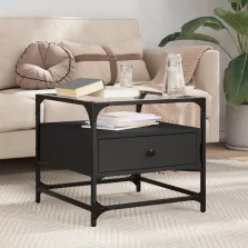   vidaXL 2 db fekete acél dohányzóasztal üveglappal 50 x 50 x 45 cm