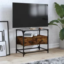   vidaXL füstös tölgy szerelt fa TV-szekrény üveglappal 60 x 35 x 51 cm