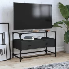   vidaXL fekete szerelt fa TV-szekrény üveglappal 80 x 35 x 51 cm