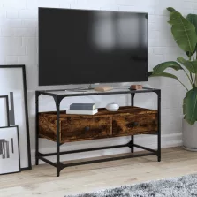   vidaXL füstös tölgy szerelt fa TV-szekrény üveglappal 80 x 35 x 51 cm