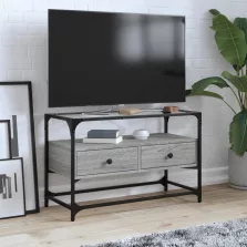   vidaXL szürke sonoma szerelt fa TV-szekrény üveglappal 80 x 35 x 51 cm