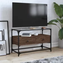   vidaXL barna tölgy színű szerelt fa TV-szekrény üveglappal 80x35x51 cm