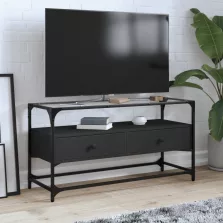   vidaXL fekete szerelt fa TV-szekrény üveglappal 98 x 35 x 51 cm