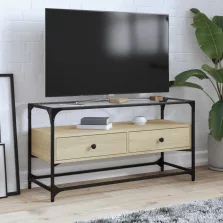   vidaXL sonoma tölgy szerelt fa TV-szekrény üveglappal 98 x 35 x 51 cm