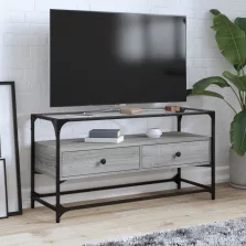   vidaXL szürke sonoma szerelt fa TV-szekrény üveglappal 98 x 35 x 51 cm