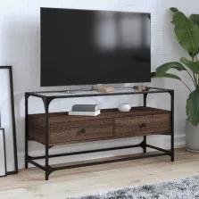   vidaXL barna tölgy színű szerelt fa TV-szekrény üveglappal 98x35x51 cm