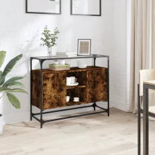   vidaXL füstös tölgy szerelt fa tálalószekrény üveglappal 98x35x81 cm