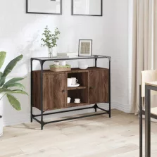   vidaXL barna tölgy szerelt fa tálalószekrény üveglappal 98x35x81 cm