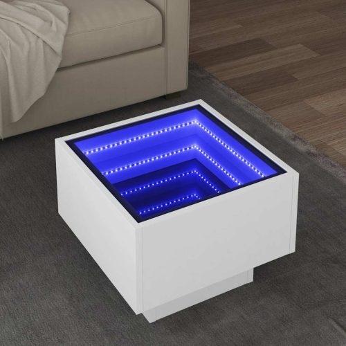 vidaXL fehér szerelt fa kisasztal LED-del 40 x 40 x 30 cm