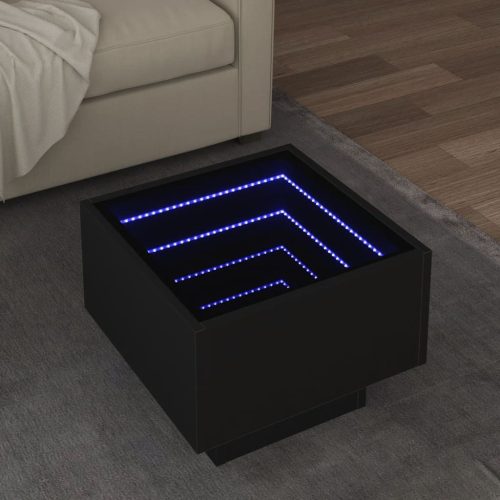 vidaXL fekete szerelt fa kisasztal LED-del 40 x 40 x 30 cm