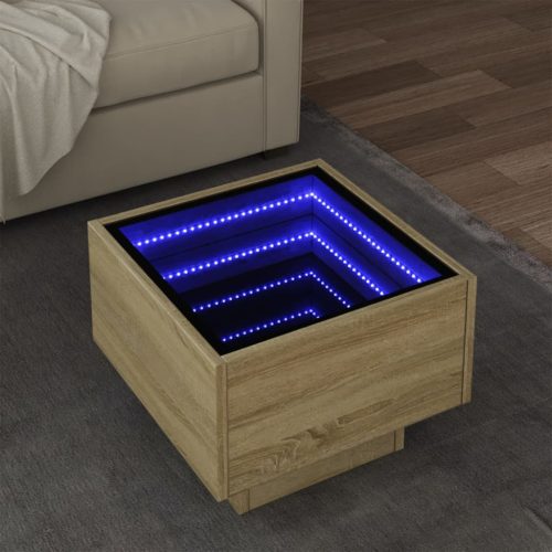 vidaXL sonoma tölgy színű szerelt fa kisasztal LED-del 40 x 40 x 30 cm