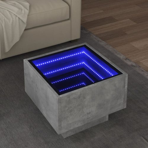 vidaXL betonszürke szerelt fa kisasztal LED-del 40 x 40 x 30 cm