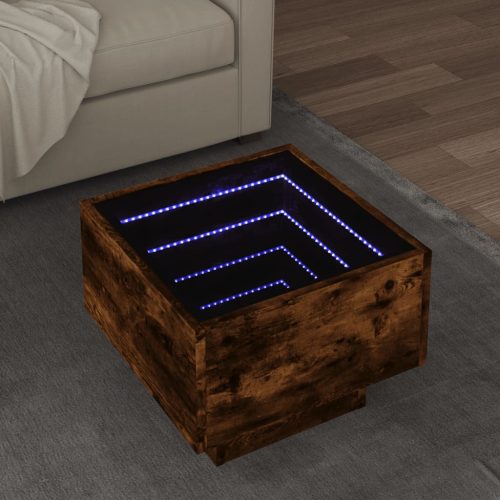 vidaXL füstös tölgy színű szerelt fa kisasztal LED-del 40 x 40 x 30 cm