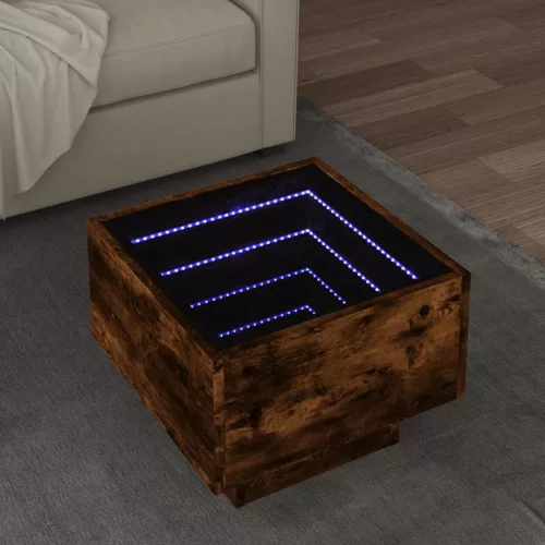 vidaXL füstös tölgy színű szerelt fa kisasztal LED-del 40 x 40 x 30 cm