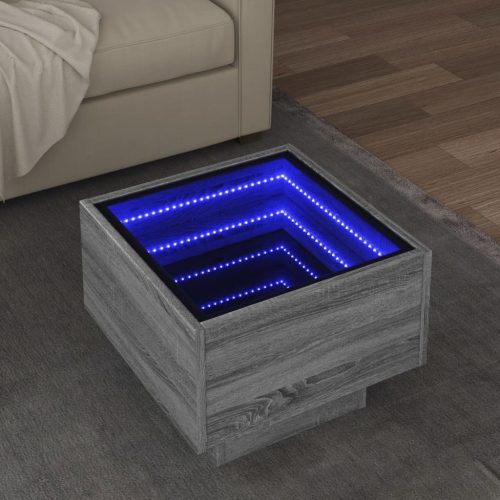 vidaXL szürke sonoma színű szerelt fa kisasztal LED-del 40x40x30 cm