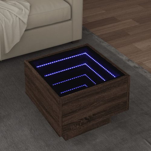 vidaXL barna tölgy színű szerelt fa kisasztal LED-del 40 x 40 x 30 cm