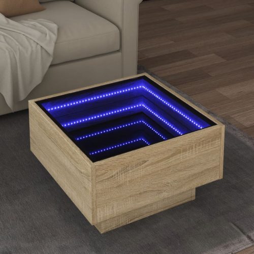 vidaXL sonoma tölgy szerelt fa dohányzóasztal LED-del 50 x 50 x 30 cm