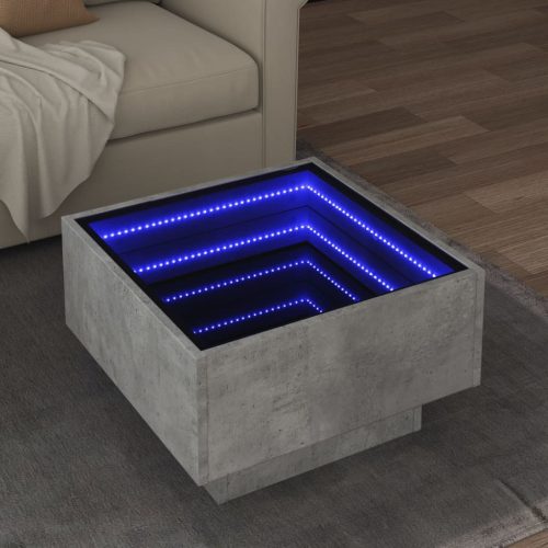 vidaXL betonszürke szerelt fa dohányzóasztal LED-del 50 x 50 x 30 cm