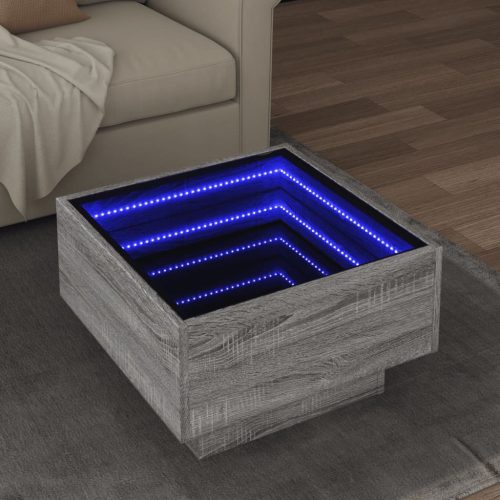 vidaXL szürke sonoma szerelt fa dohányzóasztal LED-del 50 x 50 x 30 cm