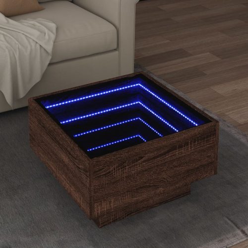 vidaXL barna tölgy szerelt fa dohányzóasztal LED-del 50 x 50 x 30 cm