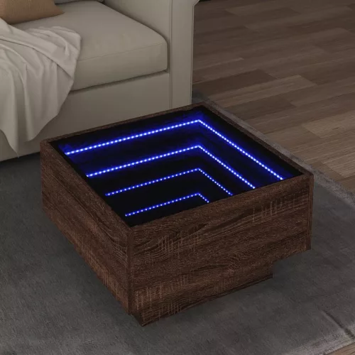 vidaXL barna tölgy szerelt fa dohányzóasztal LED-del 50 x 50 x 30 cm