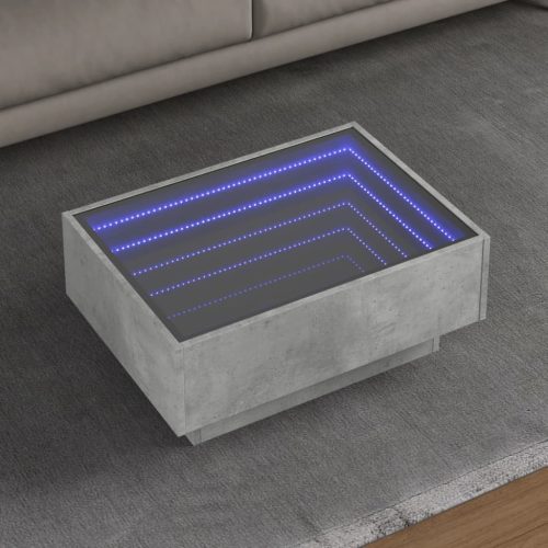 vidaXL betonszürke szerelt fa dohányzóasztal LED-del 70 x 50 x 30 cm