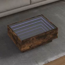   vidaXL füstös tölgy szerelt fa dohányzóasztal LED-del 70 x 50 x 30 cm