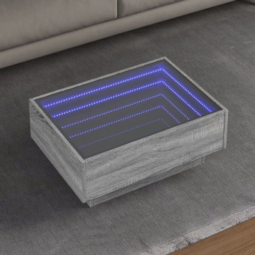 vidaXL szürke sonoma szerelt fa dohányzóasztal LED-del 70 x 50 x 30 cm