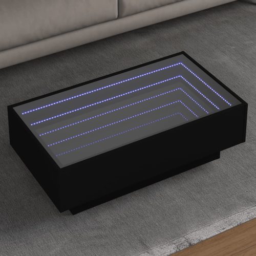 vidaXL fekete szerelt fa dohányzóasztal LED-del 90 x 50 x 30 cm