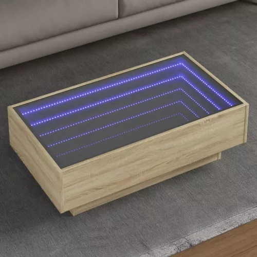 vidaXL sonoma tölgy szerelt fa dohányzóasztal LED-del 90 x 50 x 30 cm