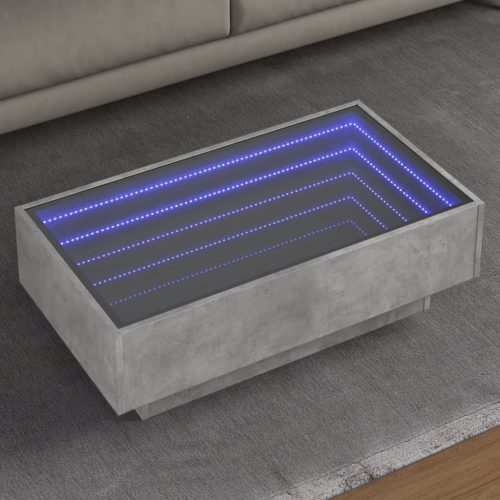 vidaXL betonszürke szerelt fa dohányzóasztal LED-del 90 x 50 x 30 cm