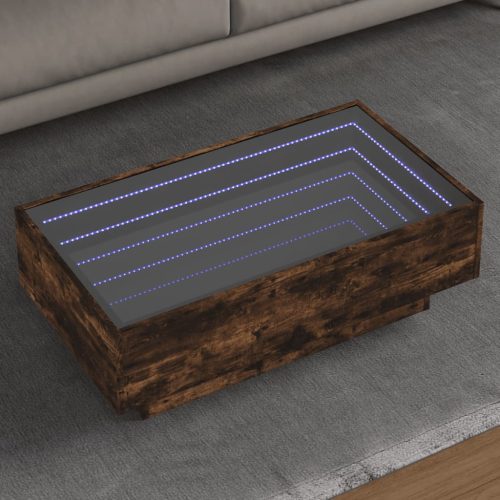 vidaXL füstös tölgy szerelt fa dohányzóasztal LED-del 90 x 50 x 30 cm