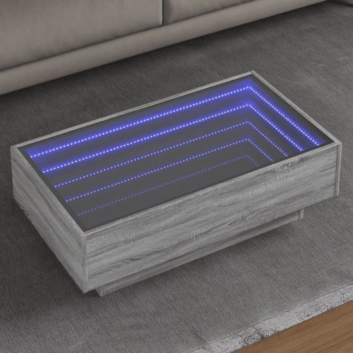 vidaXL szürke sonoma szerelt fa dohányzóasztal LED-del 90 x 50 x 30 cm