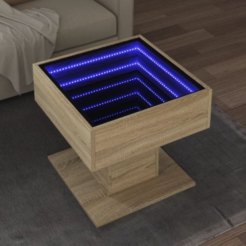 vidaXL sonoma tölgy szerelt fa dohányzóasztal LED-del 50 x 50 x 45 cm