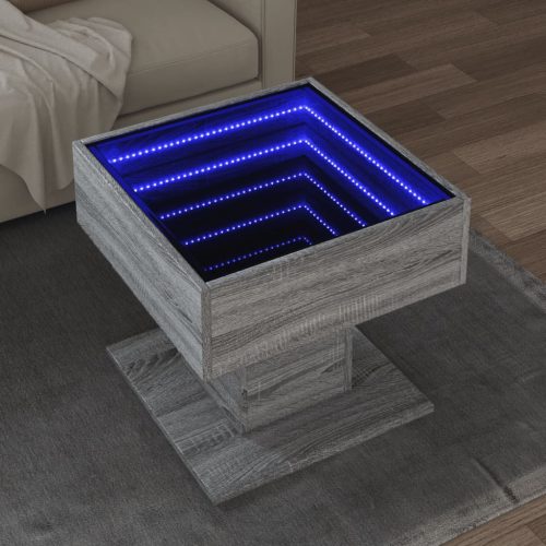 vidaXL szürke sonoma szerelt fa dohányzóasztal LED-del 50 x 50 x 45 cm